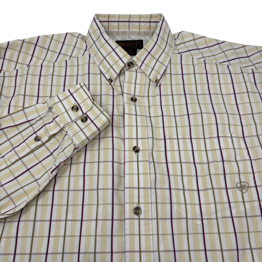 Ariat Mens Large Beige Red Multicolor Long Sleeve Button Down Shirt